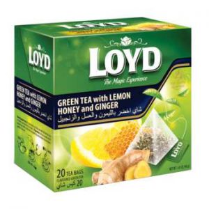 دمنوش کیسه ای چای سبز لوید LOYD با طعم لیمو و عسل و زنجبیل ۲۰ عددی