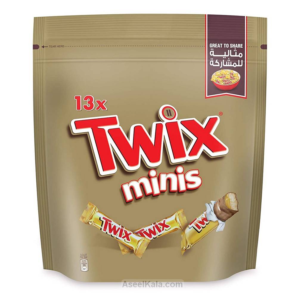 شکلات تویکس Twix مینی پاکتی بسته 13 عددی وزن 260 گرمی