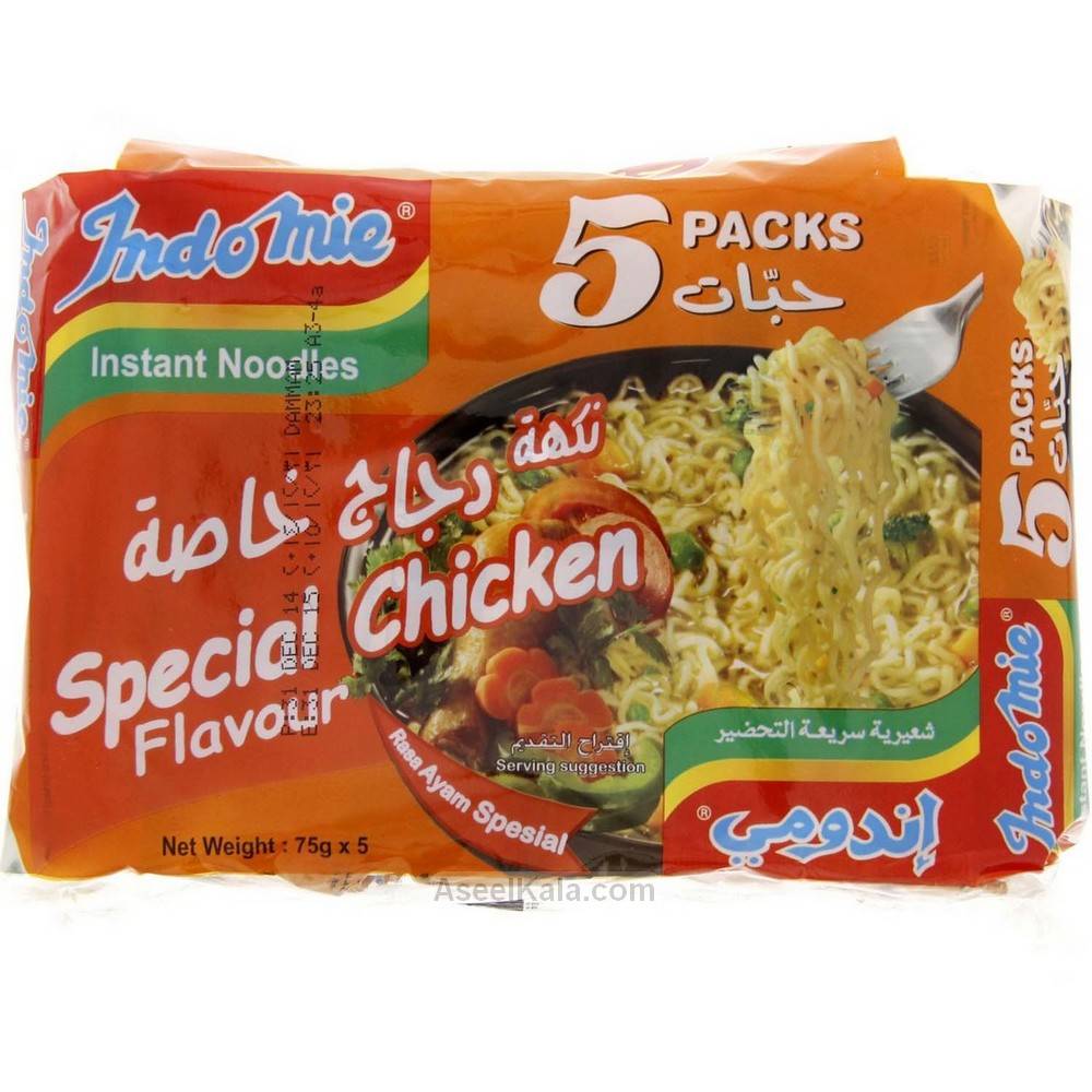سوپ اندومی Indomie نودلز فوری با طعم مرغ مخصوص بسته 5 عددی در 75 گرمی
