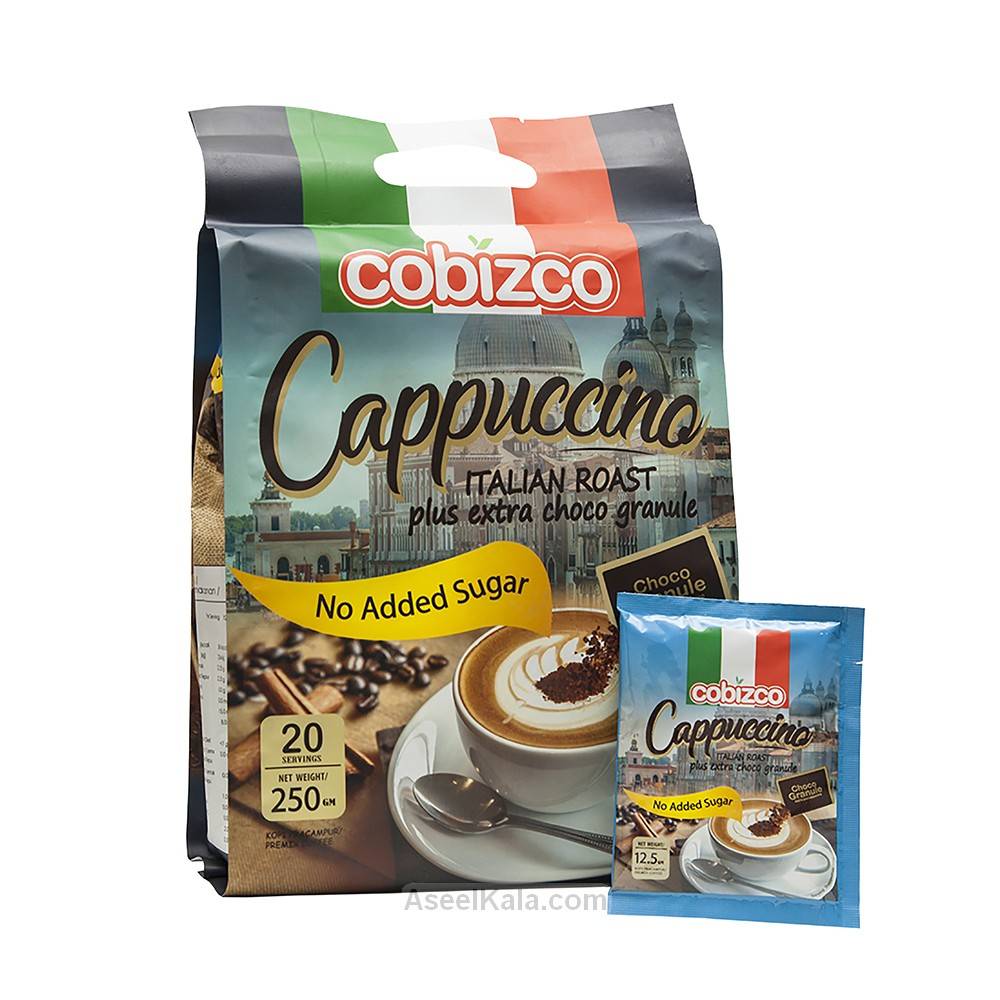 قیمت و خرید تکی و عمده کاپوچینو رژیمی بدون شکر کوبیزکو Cobizco بسته 20 عددی