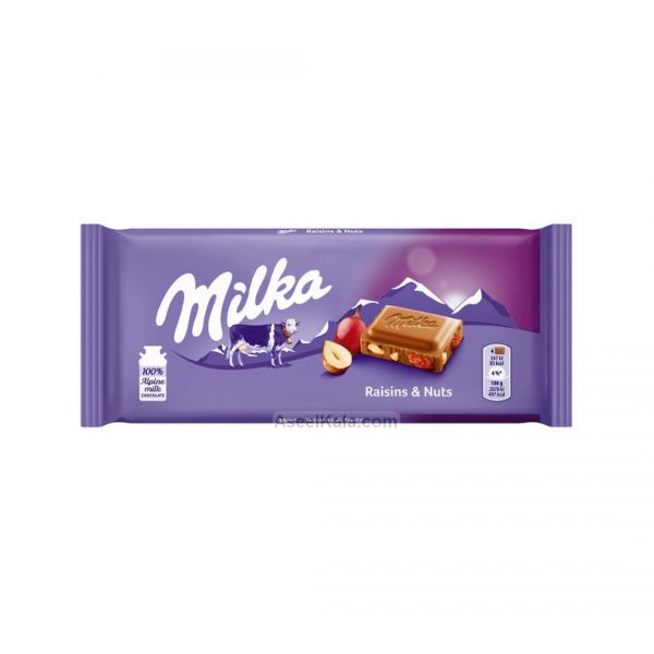 شکلات میلکا Milka با طعم کشمش و فندق 100 گرم