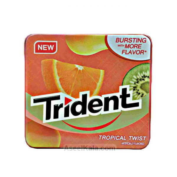مشخصات ، قیمت و خرید آدامس تریدنت Trident قوطی فلزی با طعم میوه های استوایی تکی و بسته 12 عددی