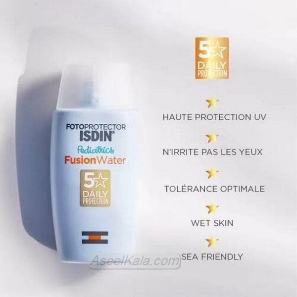 ضدآفتاب کودک ایزدین Isdin مدل فیوژن واتر Spf50 وزن 50 میل