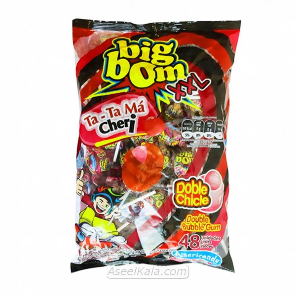 آبنبات چوبی بیگ بوم گیلاسی آدامسی Big Bom بسته 48 عددی