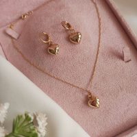 نیم ست گردنبند و گوشواره قلبی توپر