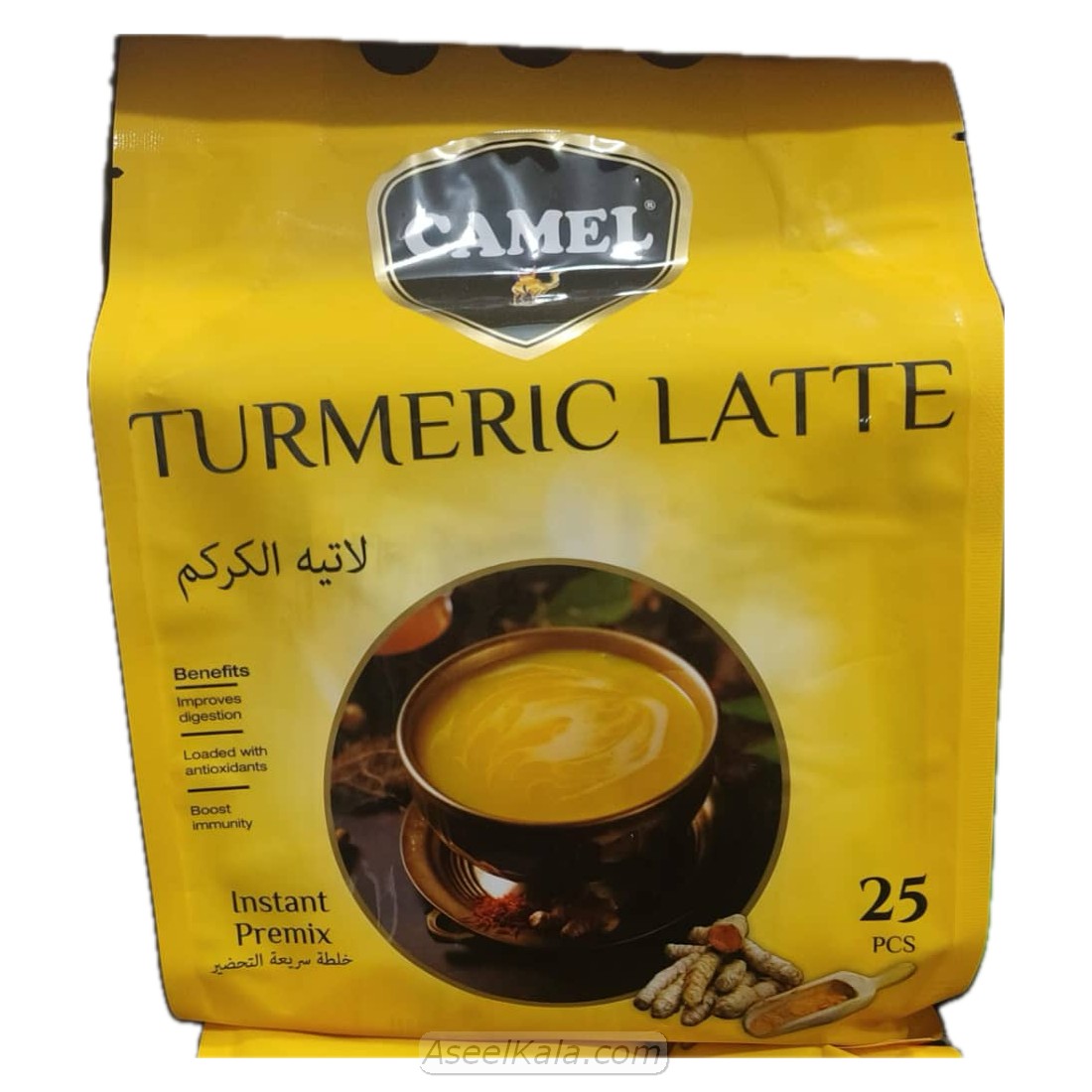 camel turmeric latte 25pcs چای لاته زردچوبه کمل Camel بسته 25 عددی